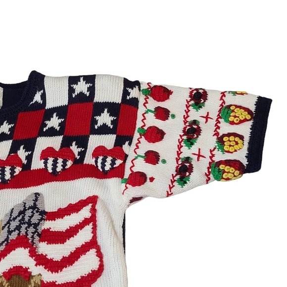Vintage Eagle's Eye Cardigan Sweater Patriotic Red White & Blue 4th July Sz S - Picture 5 of 10
